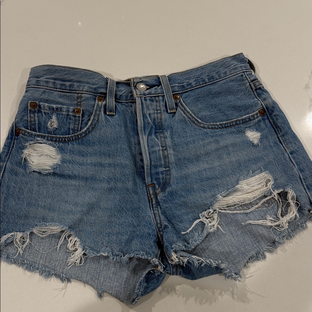 Levi's Blue Distressed Jean Shorts